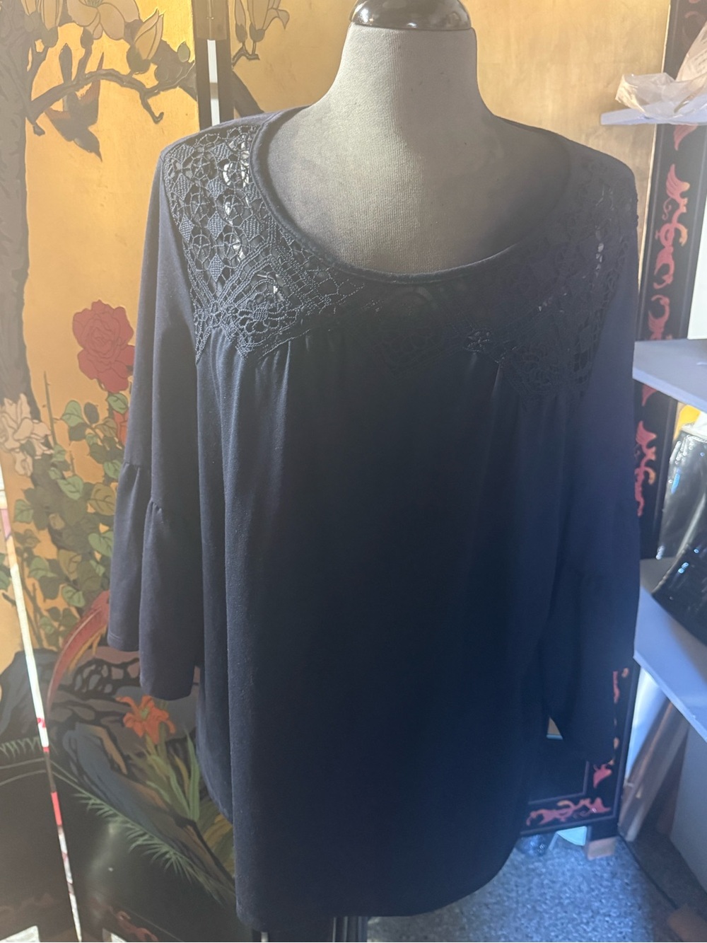 Zac & Rachel Dark Navy Lace Yoke Bell Sleeve Tunic